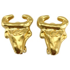 Retro 1990s Christian Lacroix Gold-Plated Bull Head Earrings