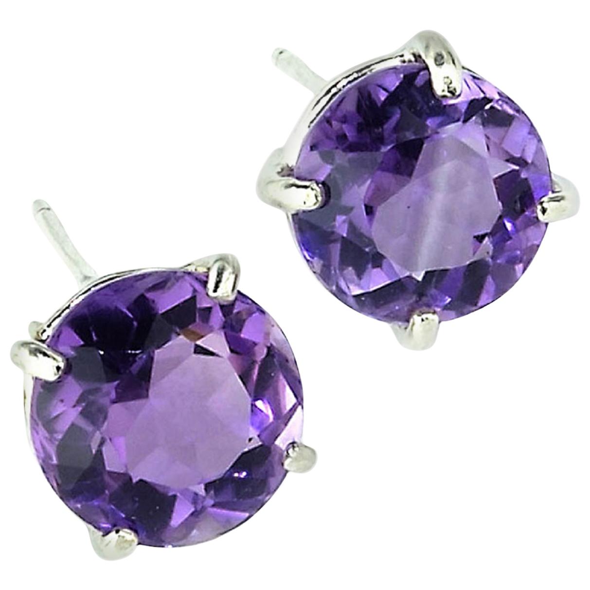 Bright Round Purple Amethyst Stud Earrings