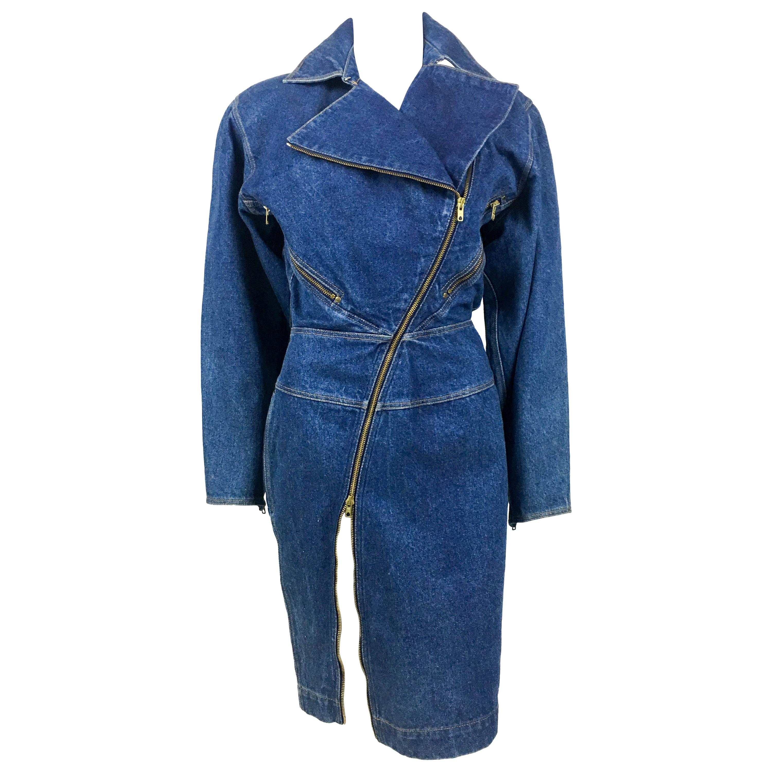 Azzedine Alaia Blue Denim Zipper Dress, 1985  For Sale