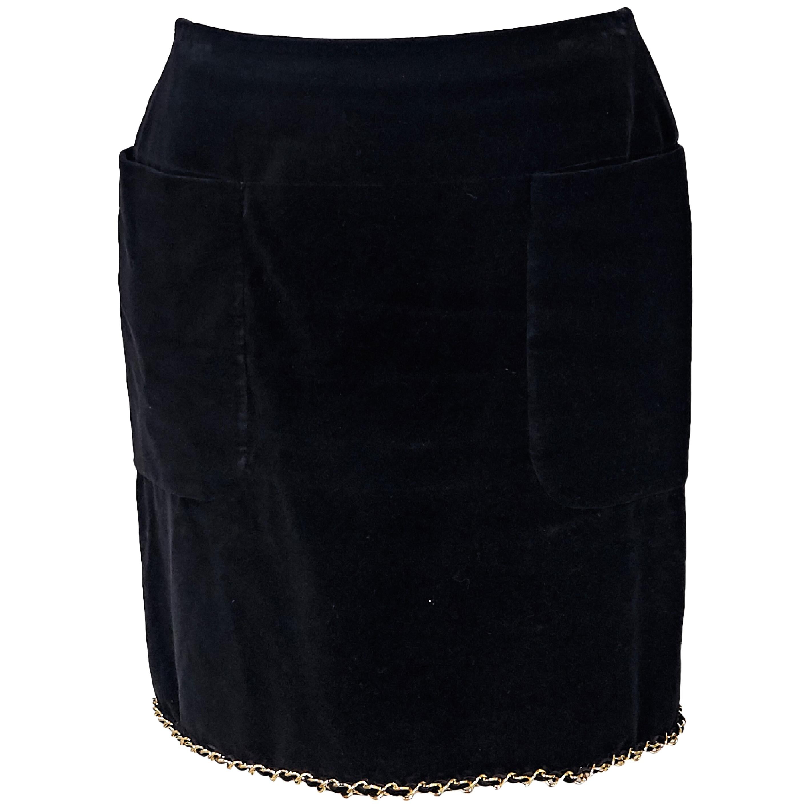 chanel black velvet skirt