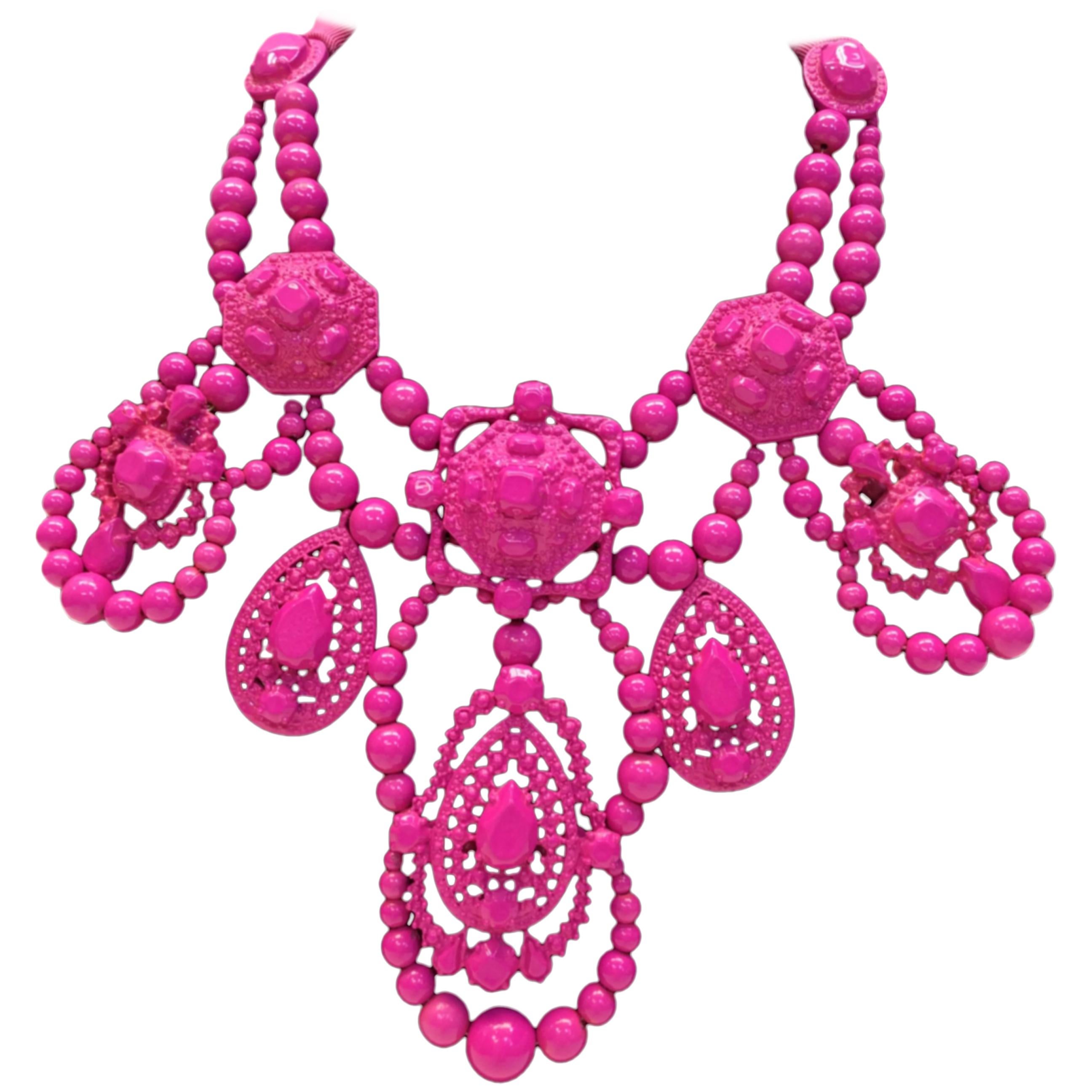 Lanvin Pink Chandelier Beaded Necklace For Sale