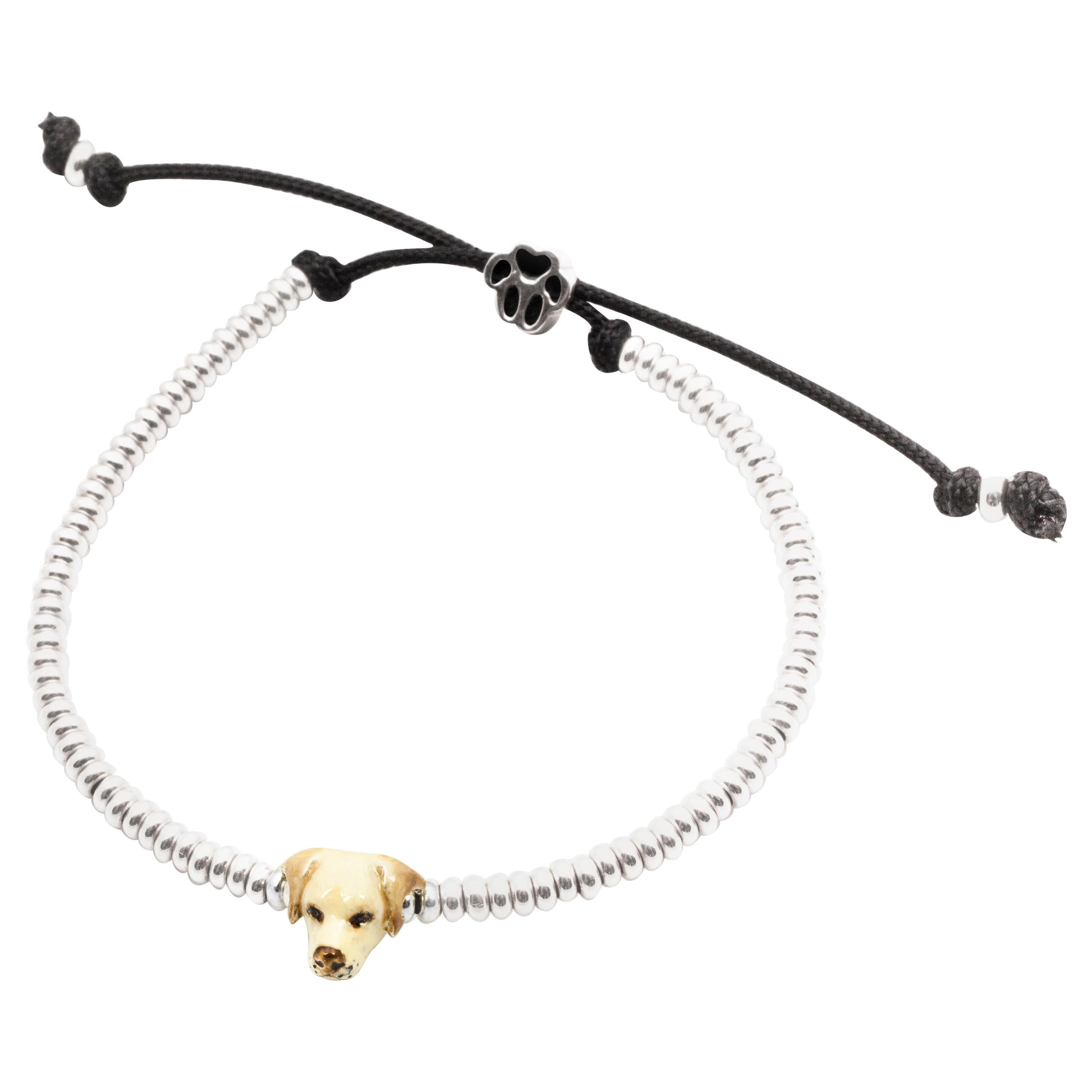 Sterling Silver and Enamel Labrador Retriever Head Bracelet For Sale