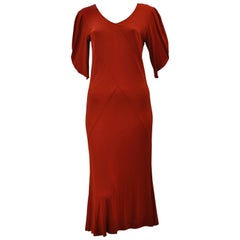 Jean Muir Red Viscose Jersey Dress, 1980s 