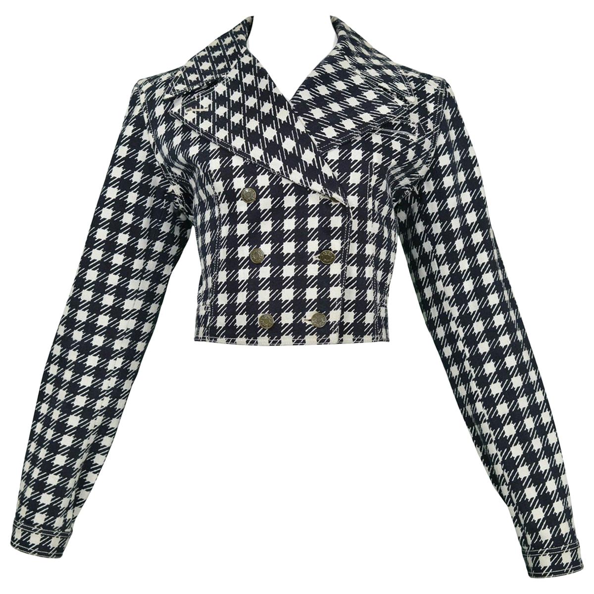 Vintage Iconic Azzedine Alaia 1991 Black 
White Denim 
Tati
 Jacket