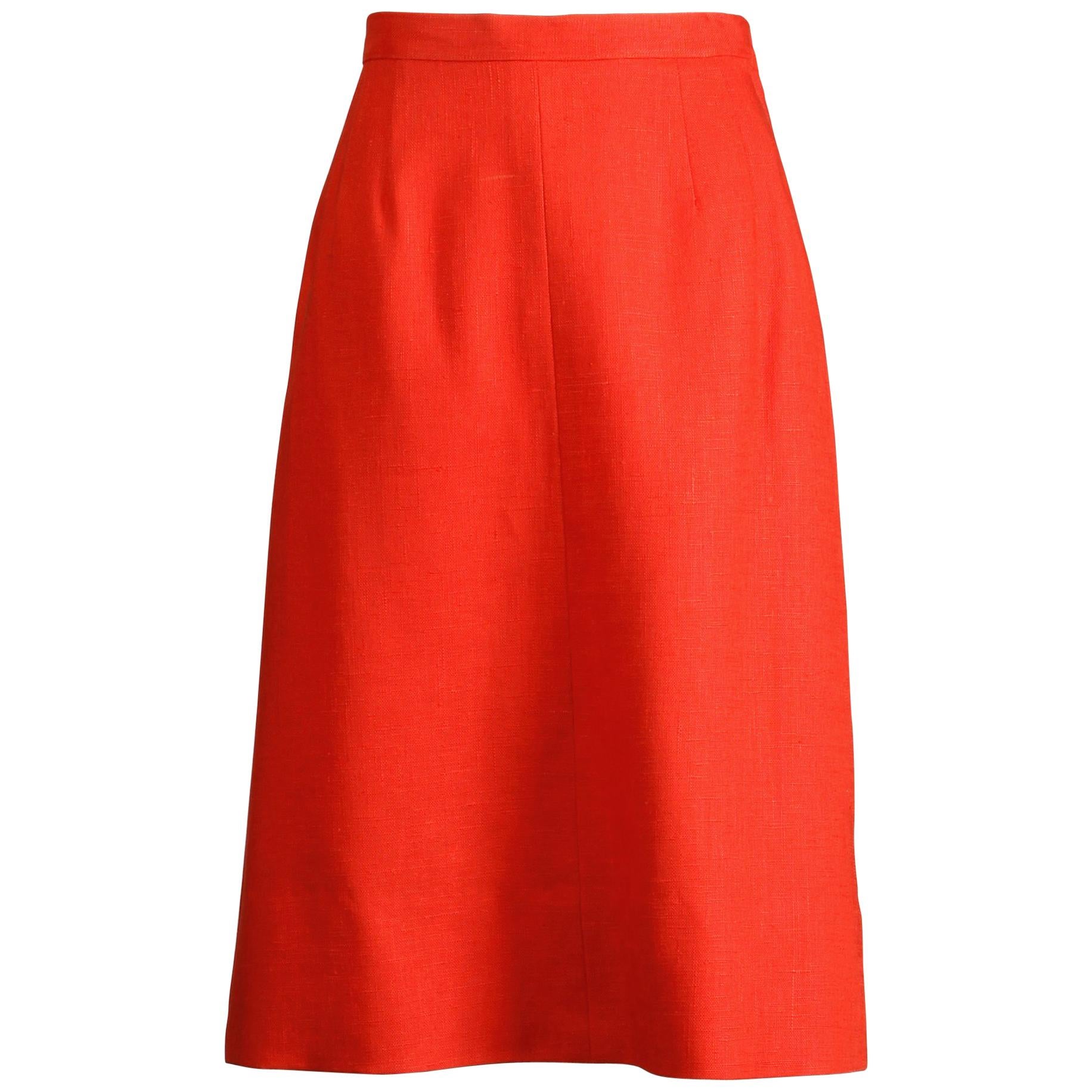 1962 B.H. Wragge Vintage Red Woven Linen/ Silk Pencil Skirt