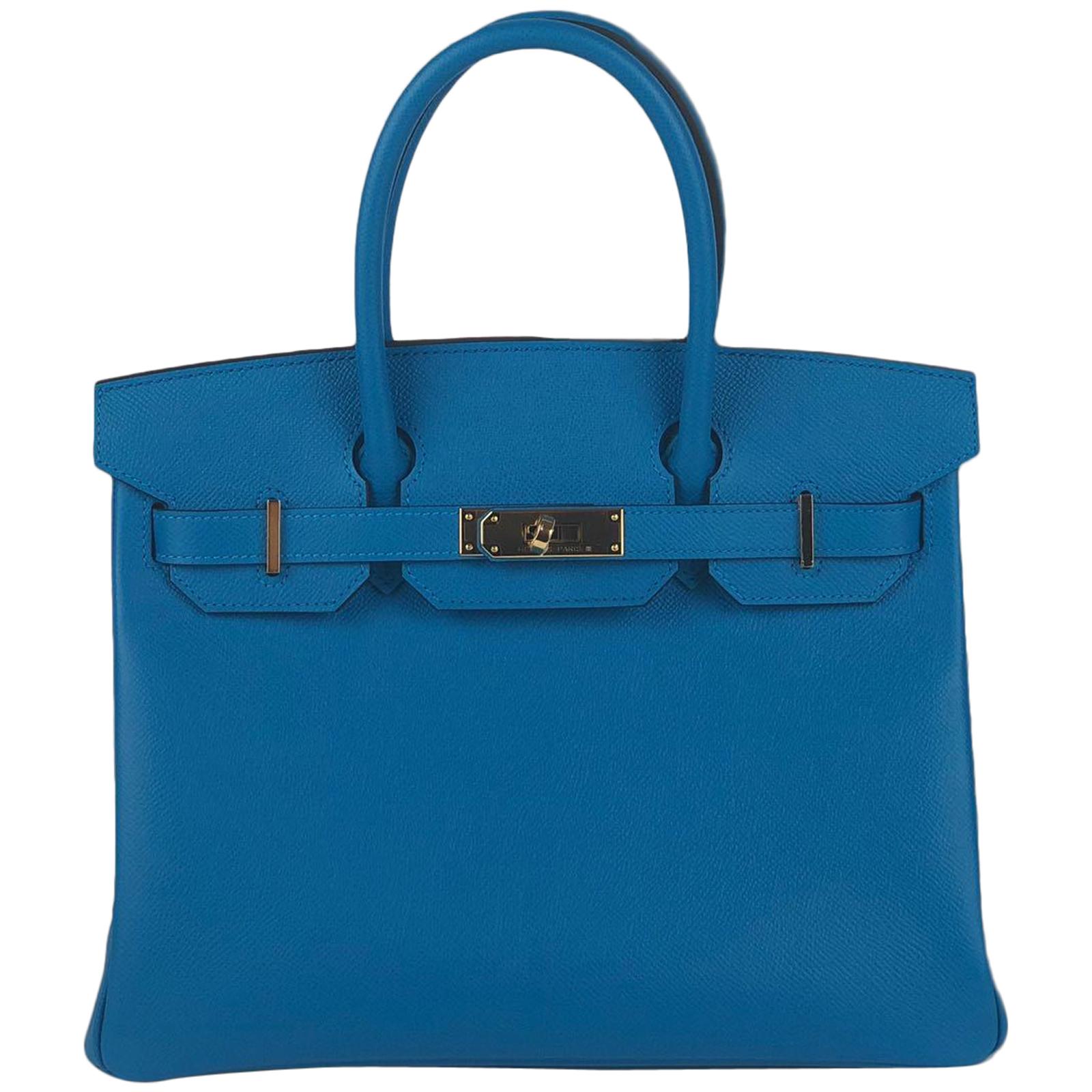 Hermes Blue Zanzibar Epsom Gold Hardware Birkin 30 Handbag 