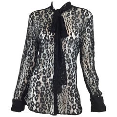 Tom Ford Leopard Lace Bow Tie Runway Blouse