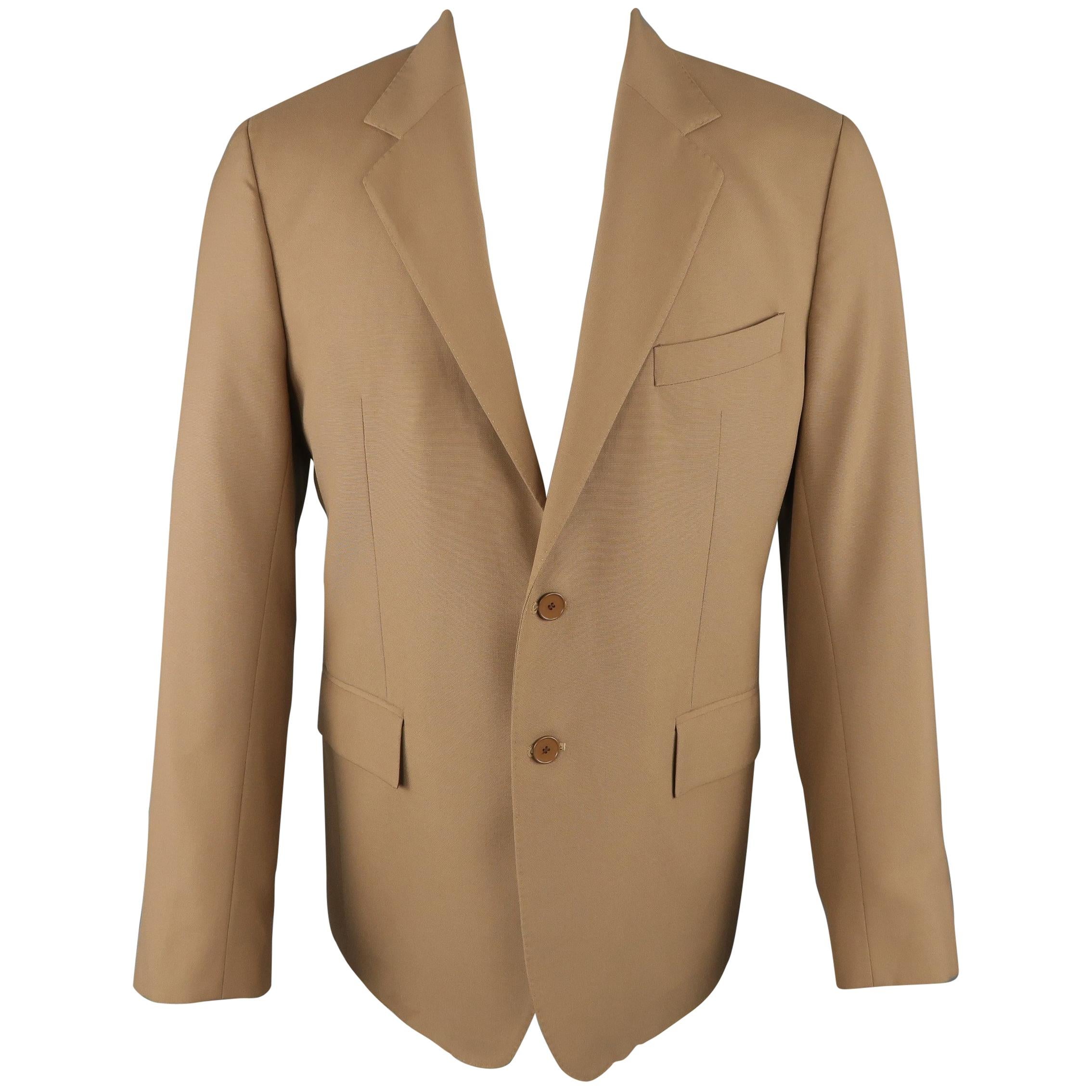 BALENCIAGA 42 Tan Wool Blend Two Button Single Breasted Sport Coat / Jacket