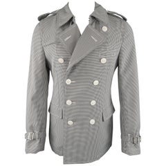 Comme des Garçons Black and White Houndstooth Double Breasted Trenchcoat Jacket