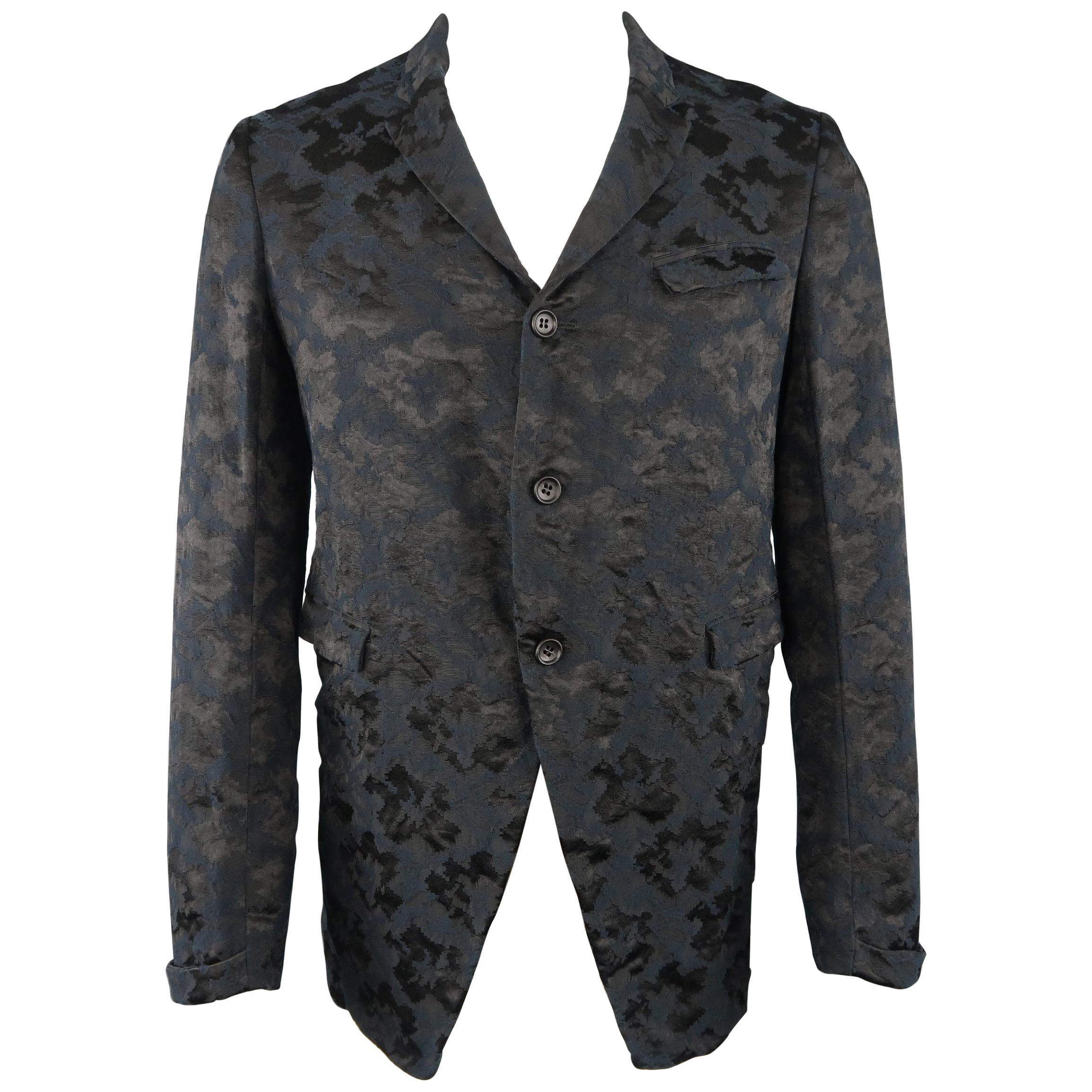 COMME des GARCONS M Black & Navy Jacquard 3 Button Jacket