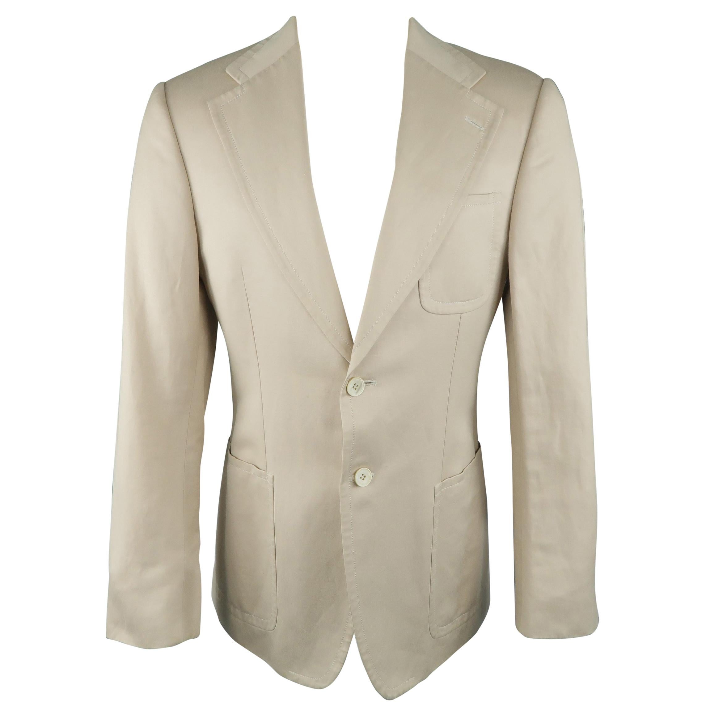 GUCCI by TOM FORD 38 Beige Solid Linen, Cotton -  Blazer / Sport Coat / Jacket