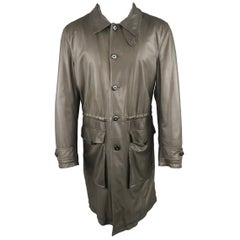 GIORGIO ARMANI 40 Olive Lambskin Leather Drawstring Waist Coat / Leather Jacket