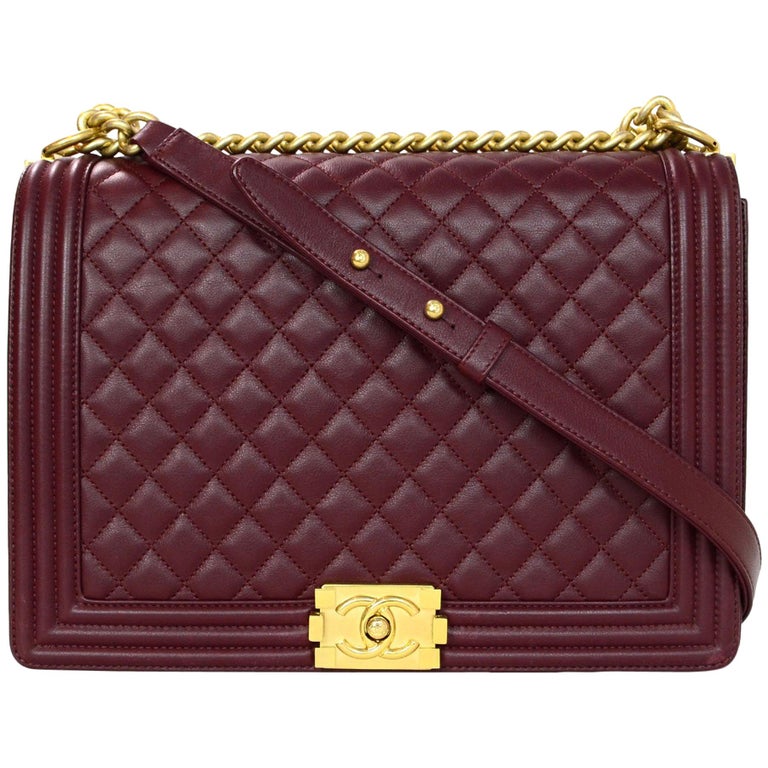 Chanel Burgundy Quilted Lambskin Leather Large Boy Crossbody Flap Chanel Burgundy Quilted Lambskin Leather Large Boy Crossbody Flap Bag For