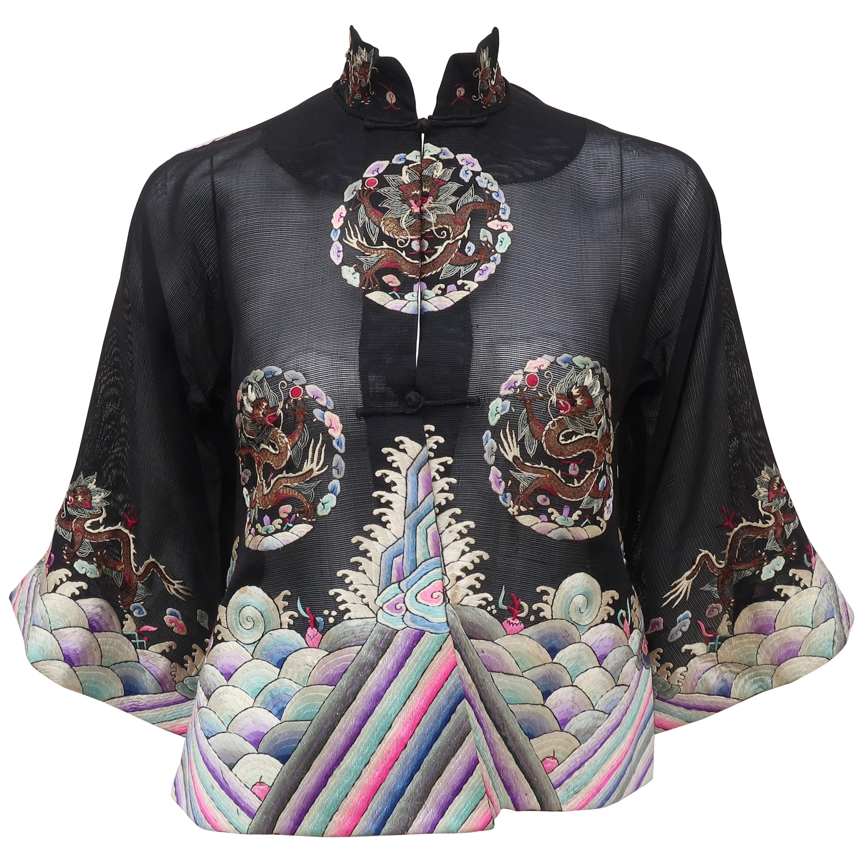 Vintage Embroidered Chinese Jacket With Dragon Motif