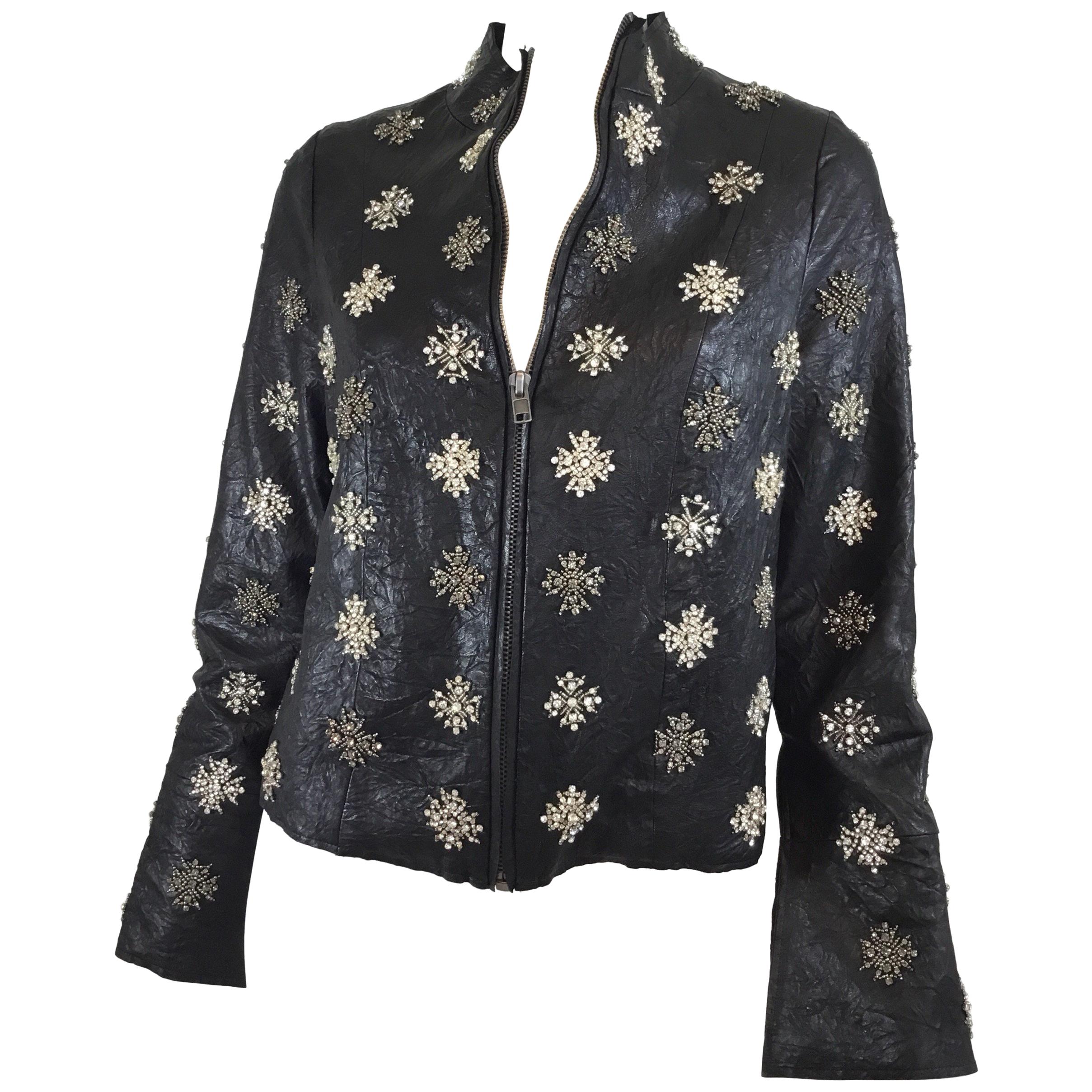 Rococo Leather Rhinestone Embellished Jacket