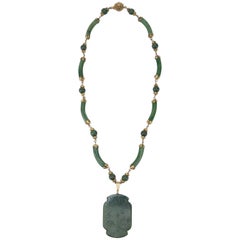 C.1950 Miriam Haskell Grüne Jade Asiatische Art Deco Inspirierte Halskette