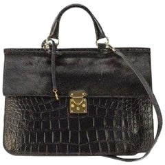 Used Genuine Leather Black Briefcase Style Lady Bag 