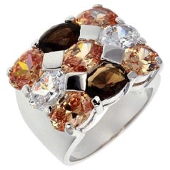 Siledium Silver Rhodium Palladium Plating Brown Stones Cocktail Ring