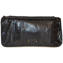 Lanvin Black Patent Leather and Reptile Foldover Handbag 41402, circa 2015
