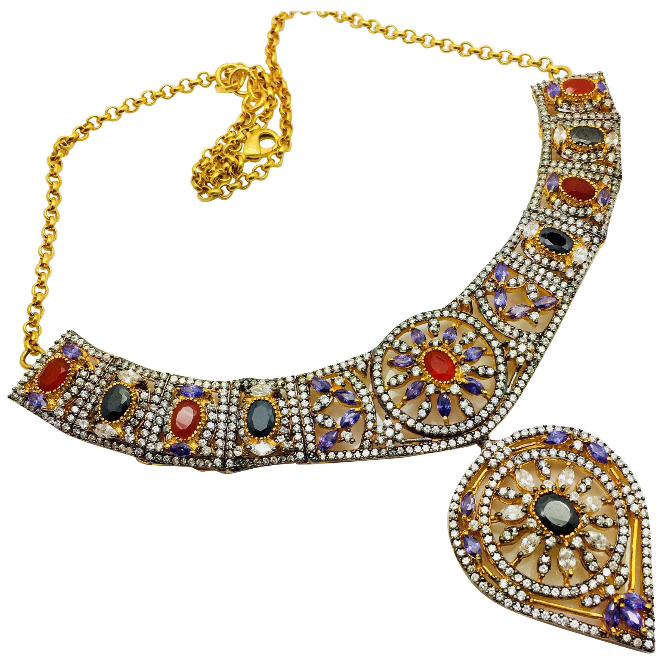 Statement Taj Crystal Necklace  For Sale