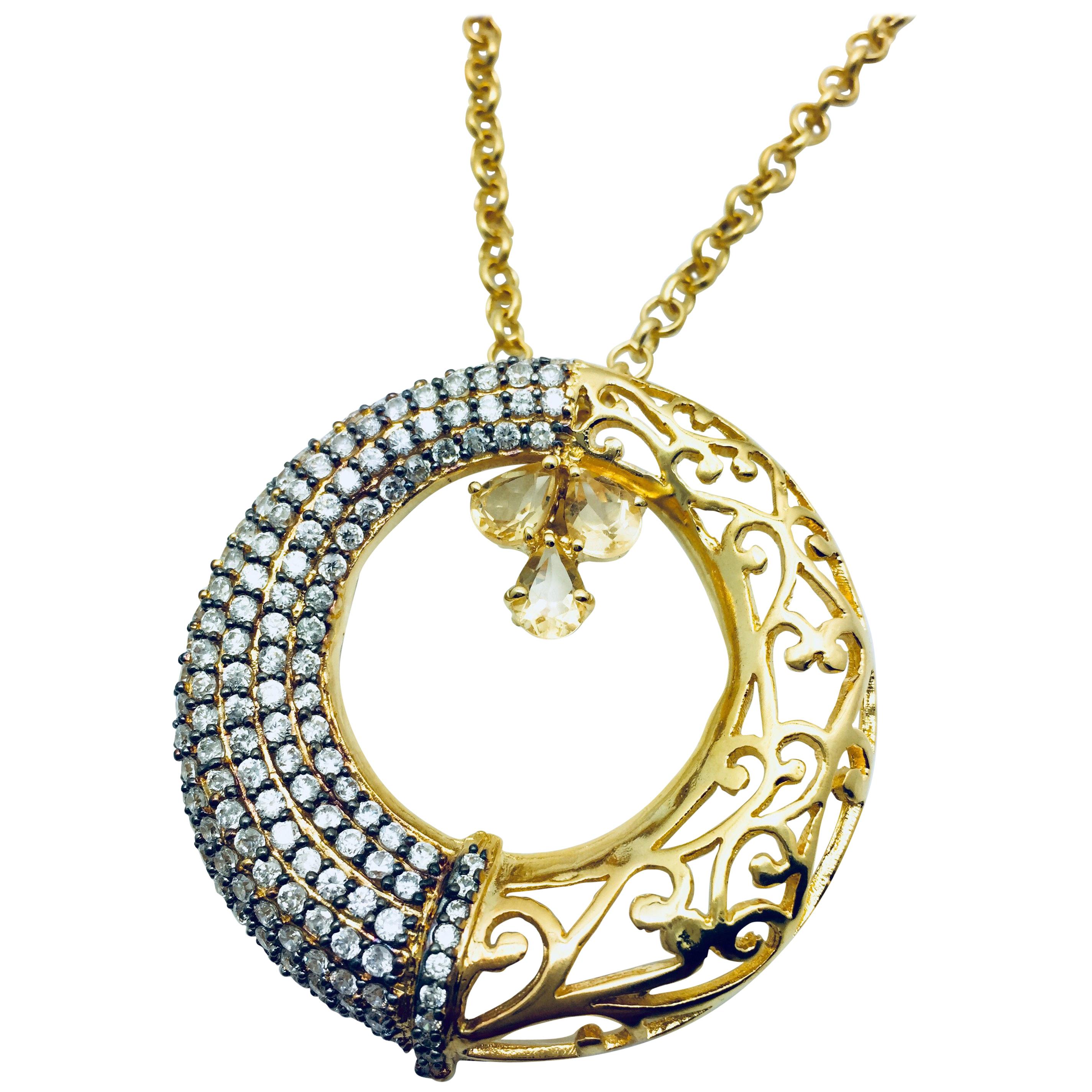 Filigree Florence Crystal Pendant Necklace 
