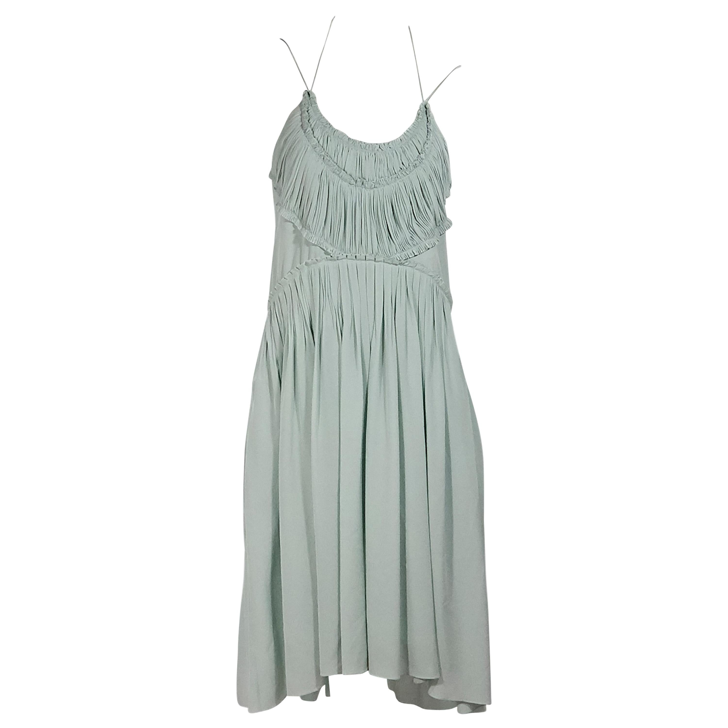 Mint Green Chloe Pleated Silk Dress