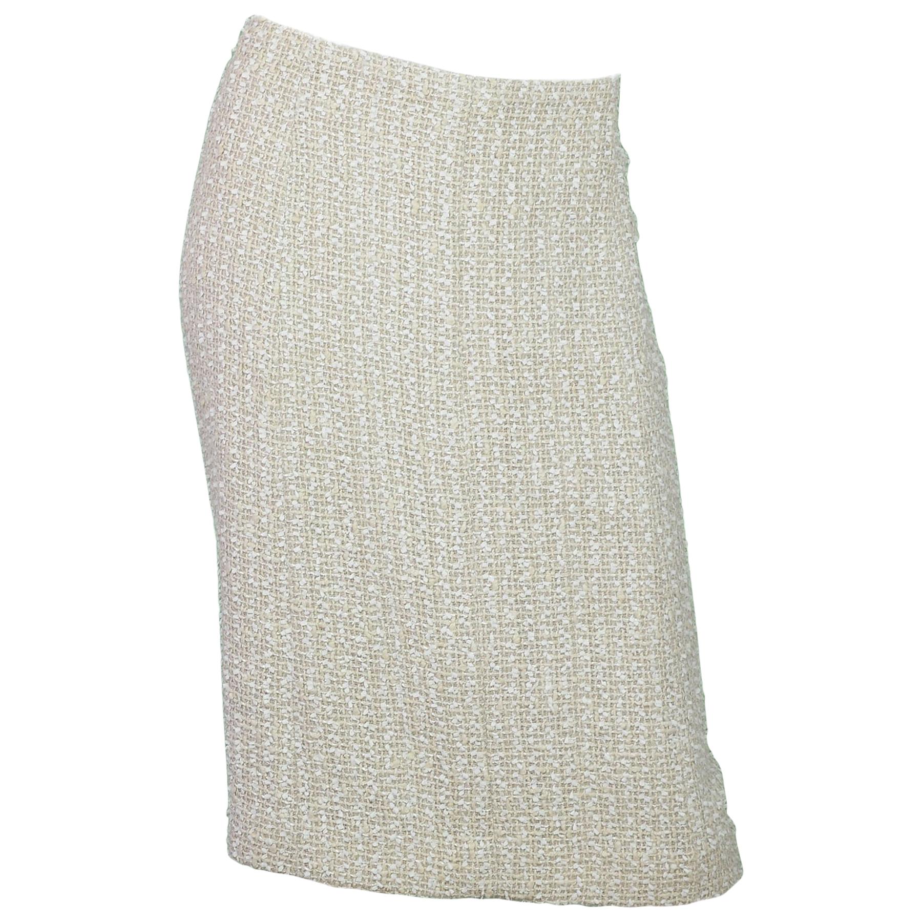 Chanel Beige Tweed Skirt Sz FR48