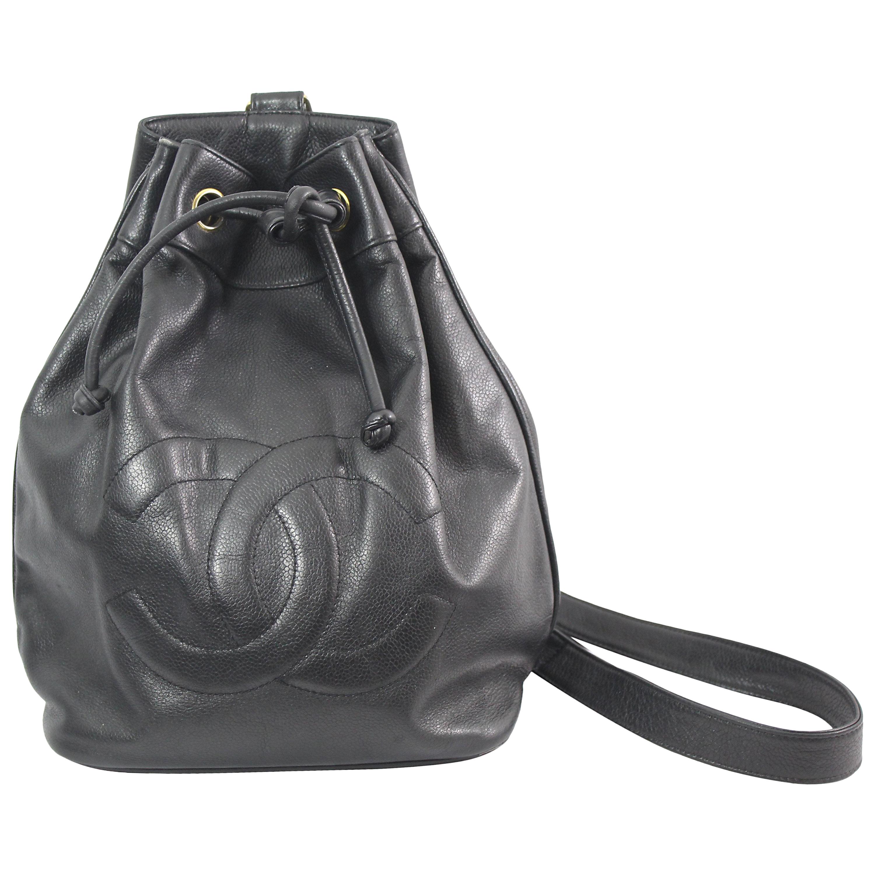 Chanel Vintage Black Caviar Leather Backpack