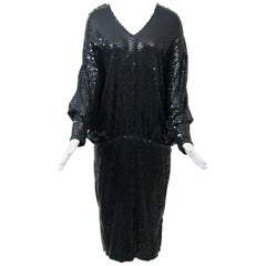 Robe noire à sequins des années 1980