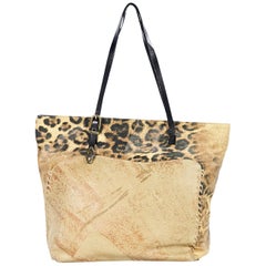 Multicolor Roberto Cavalli Leather & Canvas Tote Bag