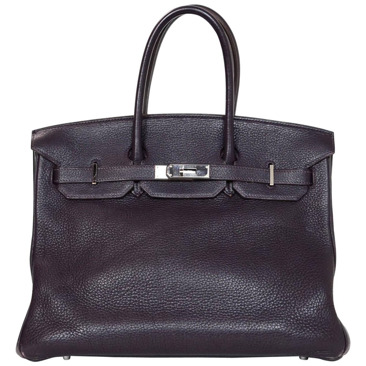 Hermes Purple Togo Leather 35cm Birkin Bag with Palladium Hardware
