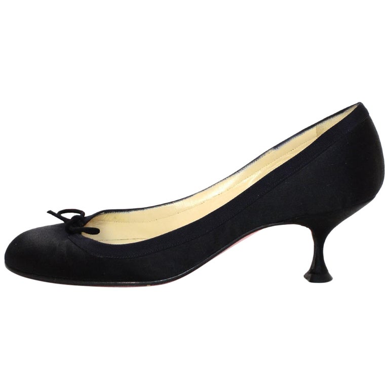Christian Louboutin Black Satin Kitten Heels Sz 39.5 For Sale at 1stDibs