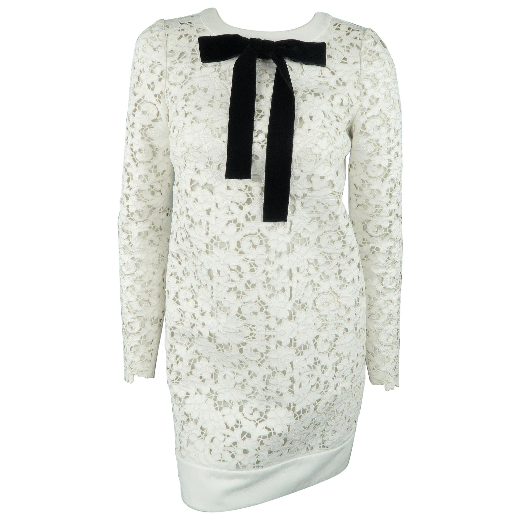 TOM FORD Dress - White Leather Lace Velvet Bow Shift Cocktail Dress