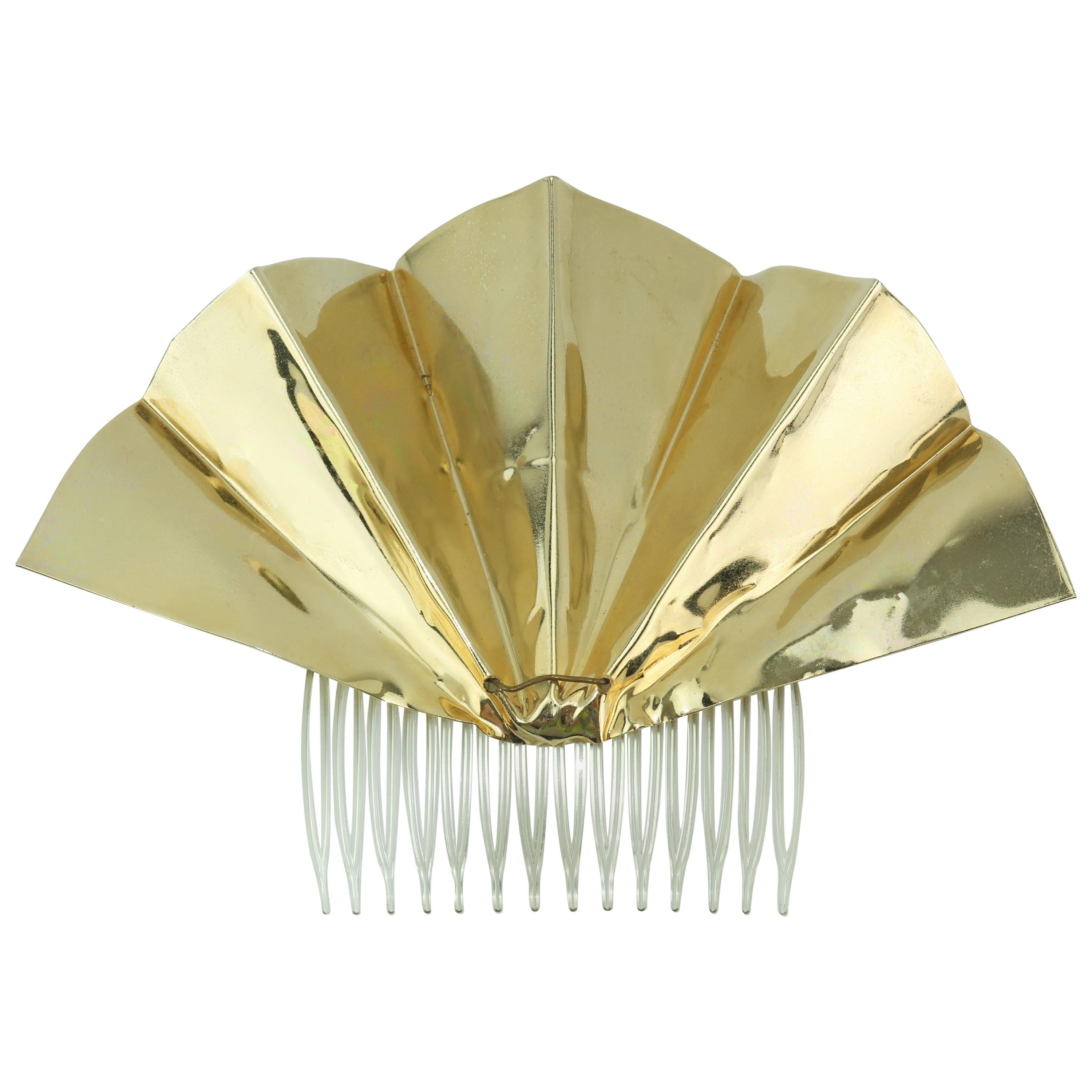 Sculptural 1970’s Lee Menichetti Brass Fan Hair Ornament