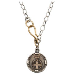 Petit Bronze and Sterling Audaces Cross Coin Necklace