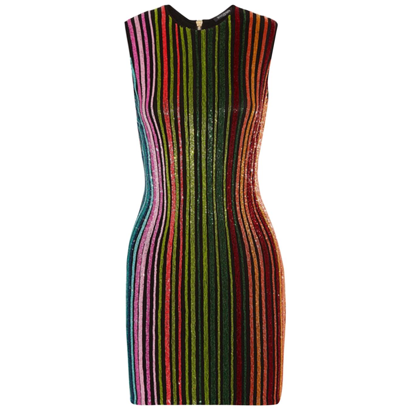 Balmain Beaded Stripe Mini Dress