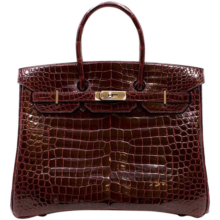 Hermes Bordeaux Porosus Crocodile 35cm Birkin Bag For Sale