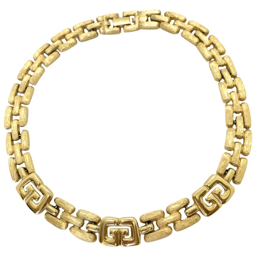 Givenchy 1980s Vintage Gold Plated 'G' Choker Collar Necklace