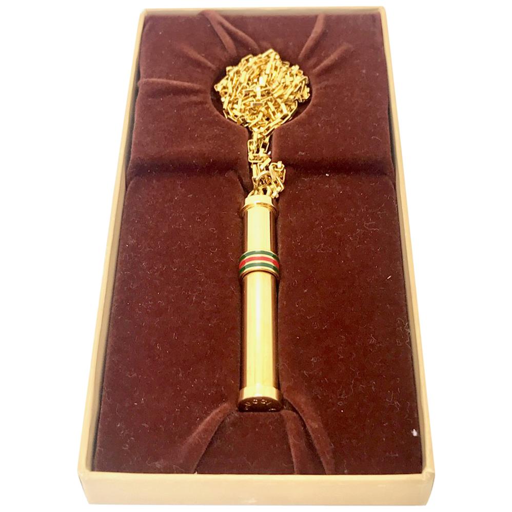 Gucci 1980s Vintage Gold Plated Perfume Bottle Pendant Necklace