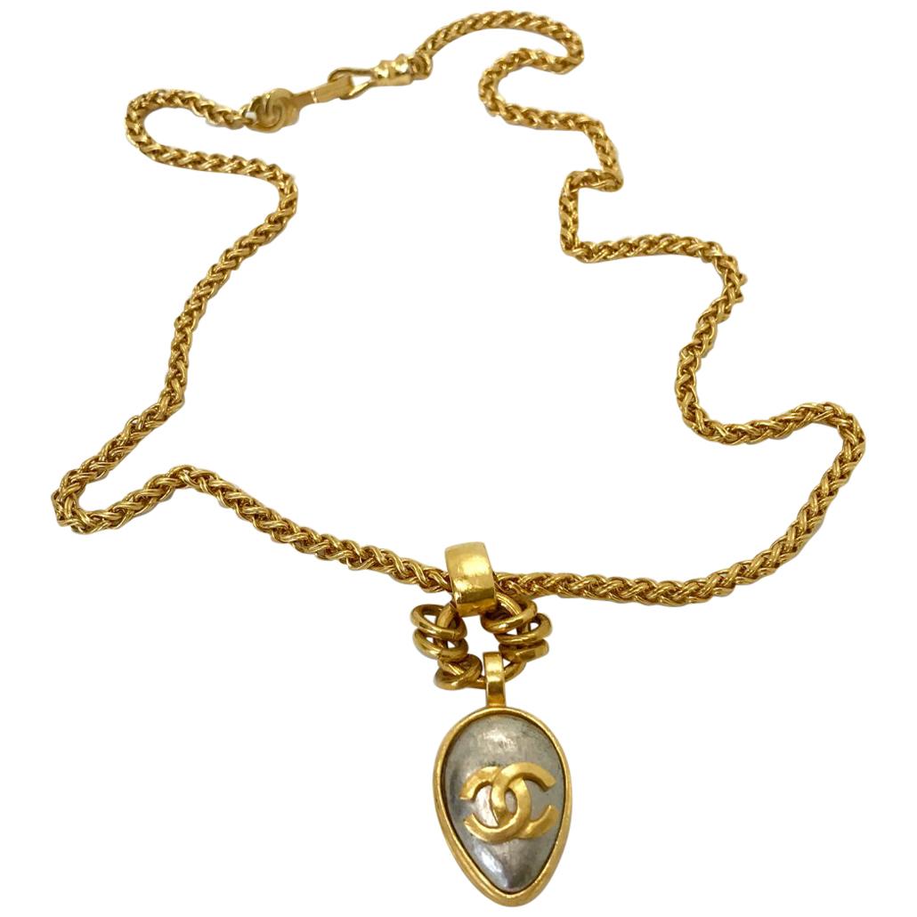 Chanel 1990s Gold Plated Silver Pendant Necklace (1997 A)  For Sale
