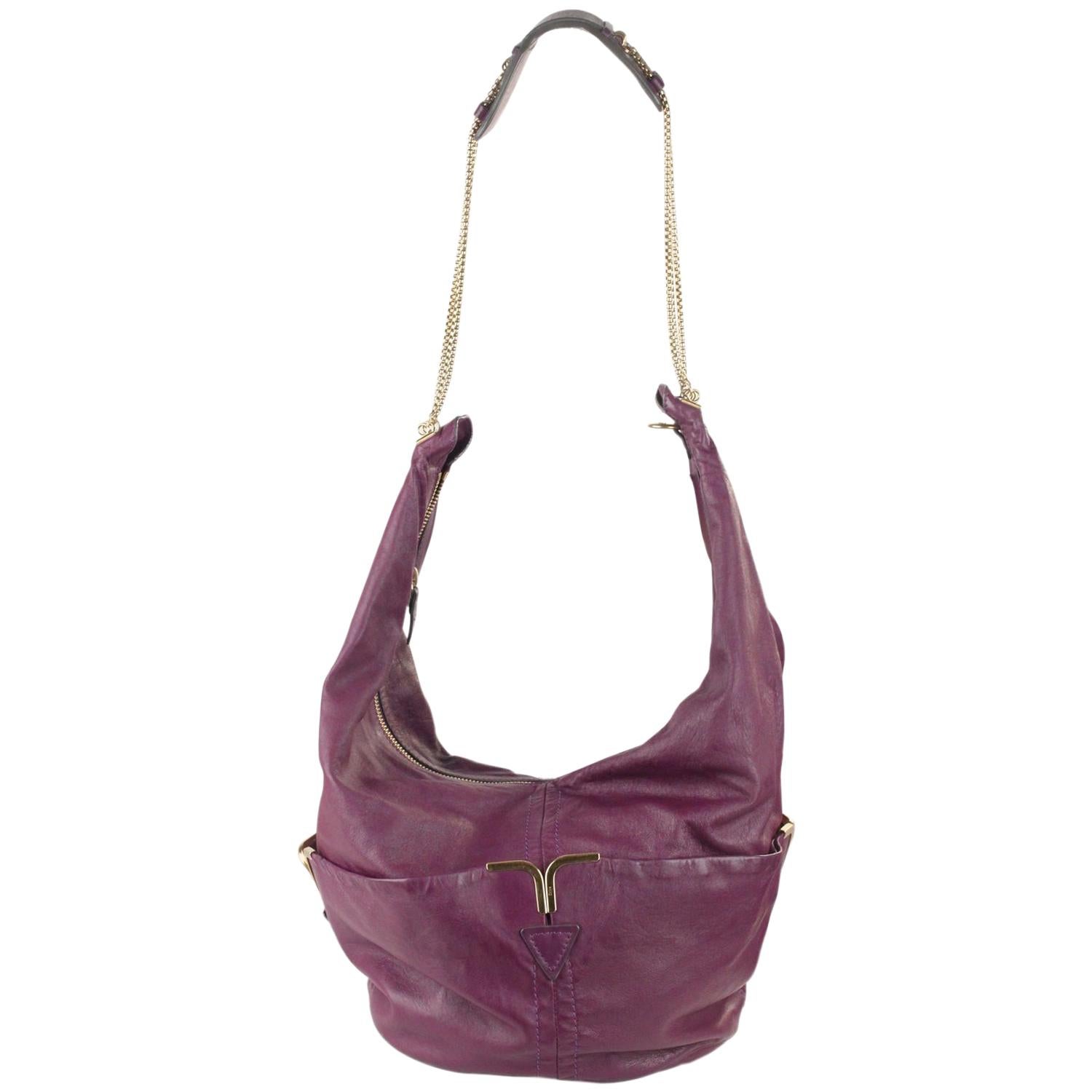 Chloe Purple Leather Triple Chain Milton Hobo Shoulder Bag