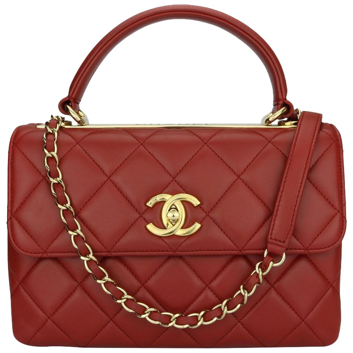 CHANEL Trendy CC Small Red Lambskin with Gold Hardware 2017
