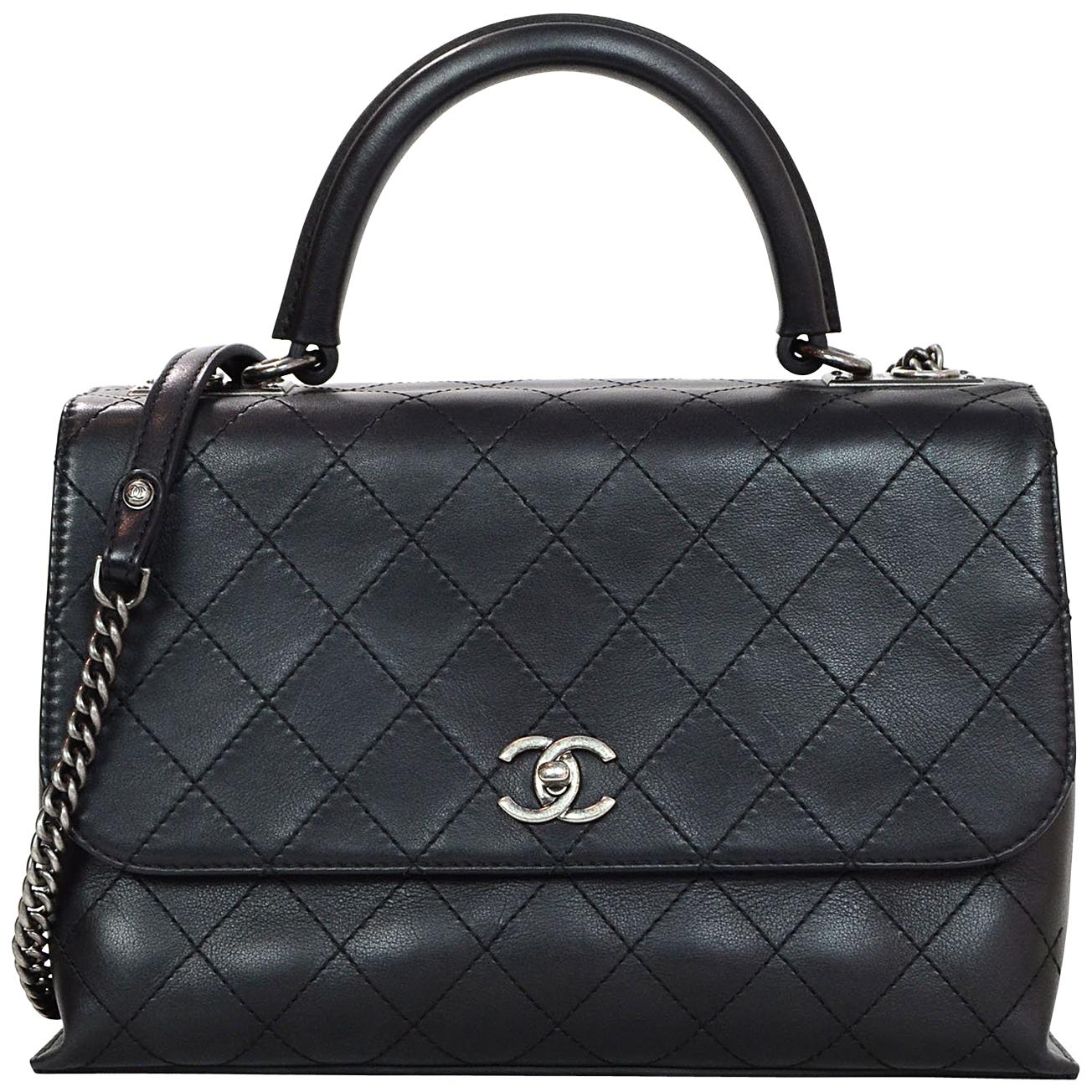 Chanel Black Stitched Urban Calfskin Luxury Top Handle Bag 
