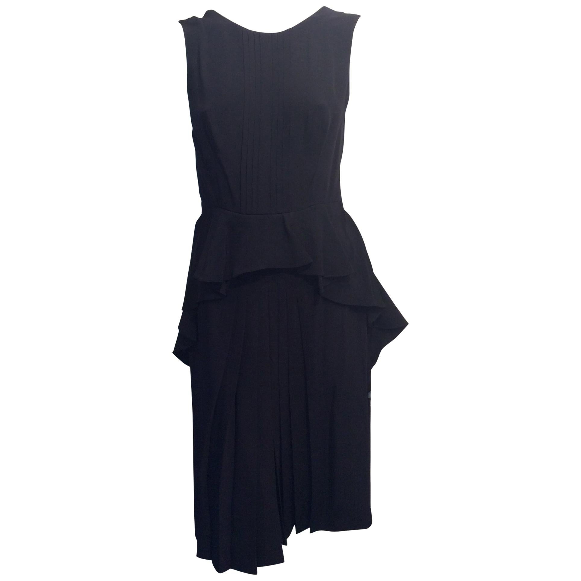 New Prada Black Silk Dress with Draping at Hips and Front Pleating Sz 42/Us6 For Sale