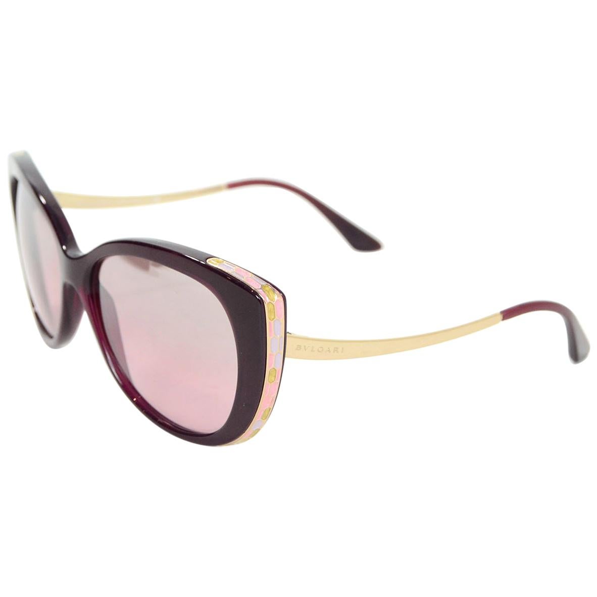 Bvlgari Bulgari Burgundy Resin Sunglasses with Case For Sale at 1stDibs