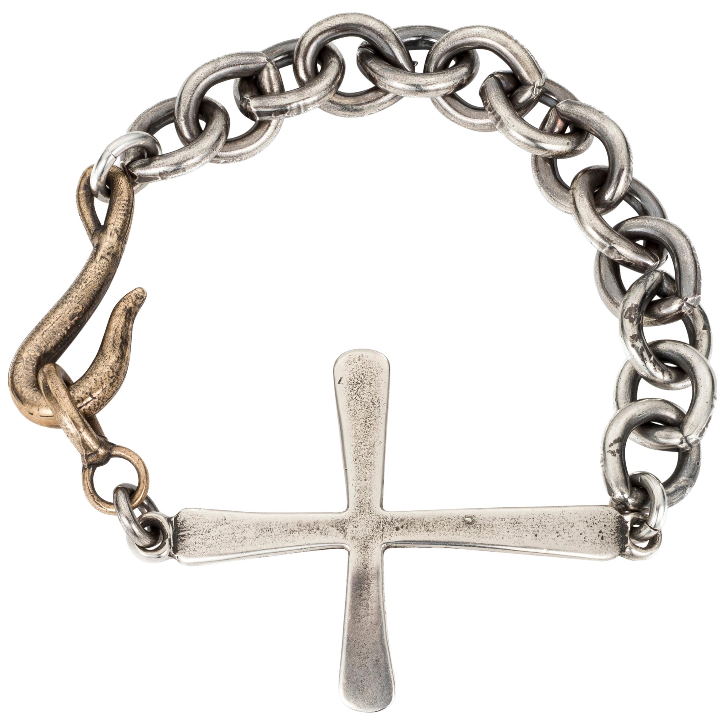 Sterling Coptic Sideways Cross Statement Bracelet For Sale