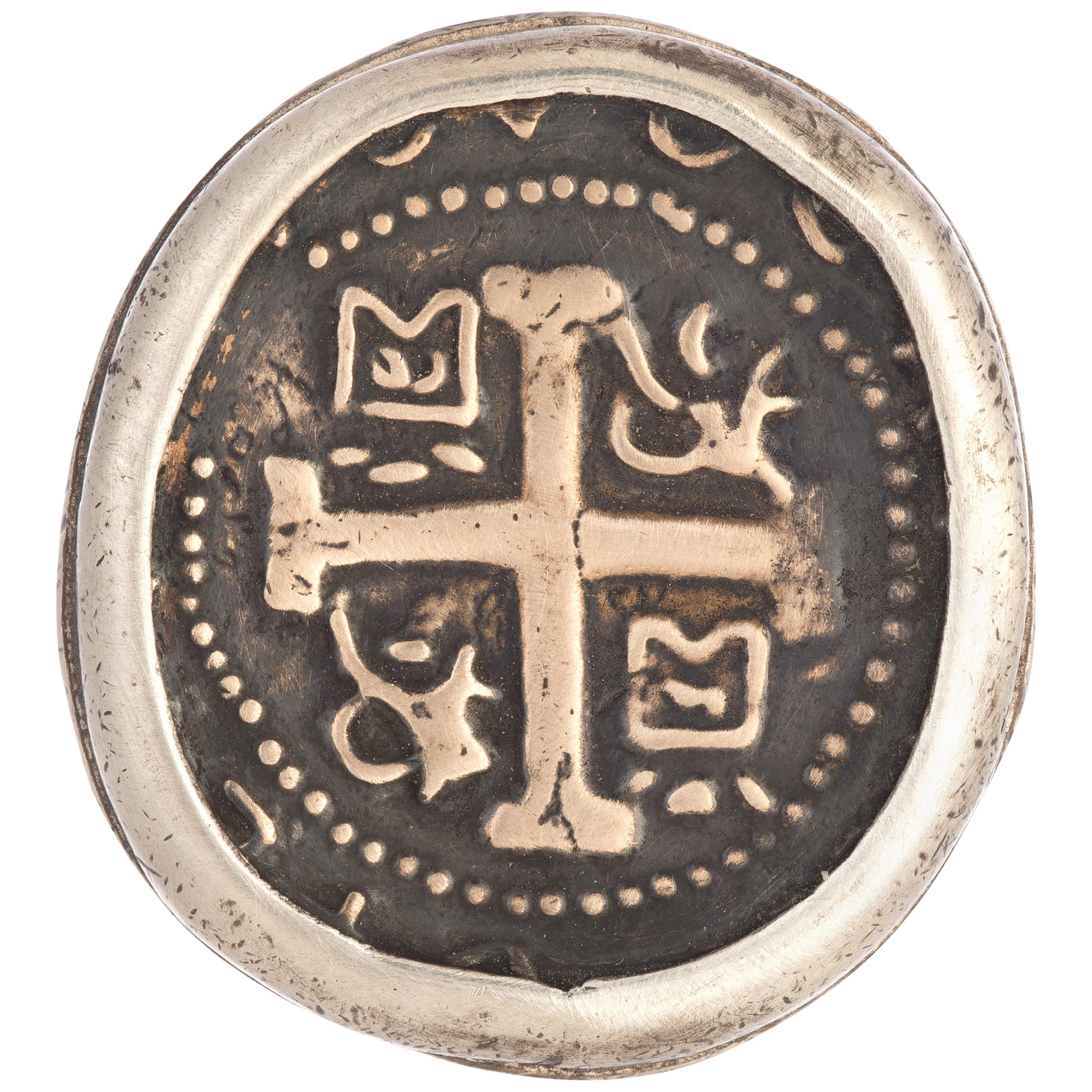 Sterling and Bronze Greek Cross Coin Ring For Sale