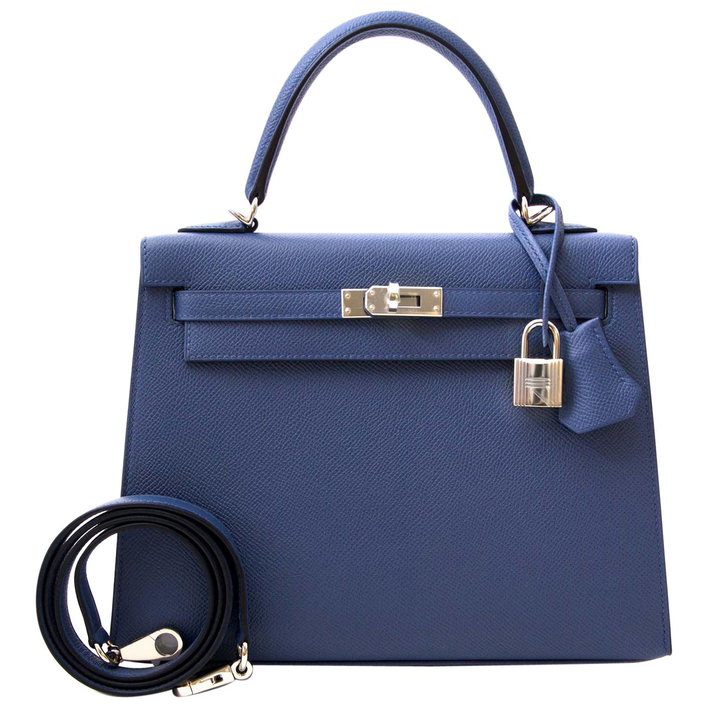 Used Hermes Kelly 25 Blue Zephyr / CKU2 Swift Shoulder Bags Phw