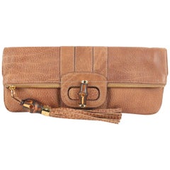 Gucci Tan Leather Bamboo Tassel Lucy Folding Clutch Bag