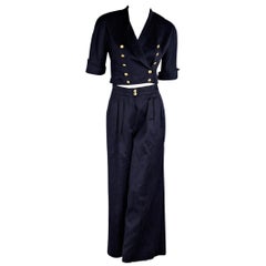 Navy Blue Vintage Chanel Wide-Leg Pant Suit